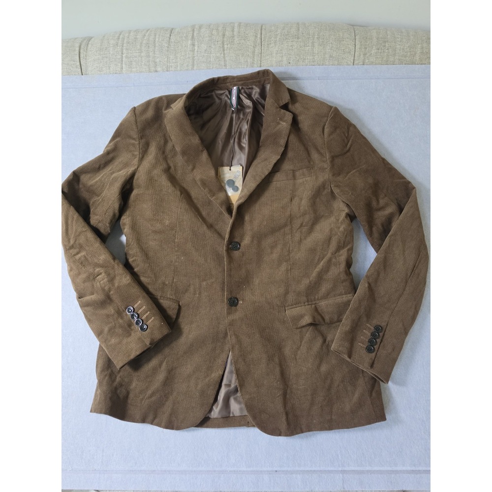 Brown Corduroy Blazer Jacket Paul Jones Regular Fit Sz L Two-Button Notch Lapel